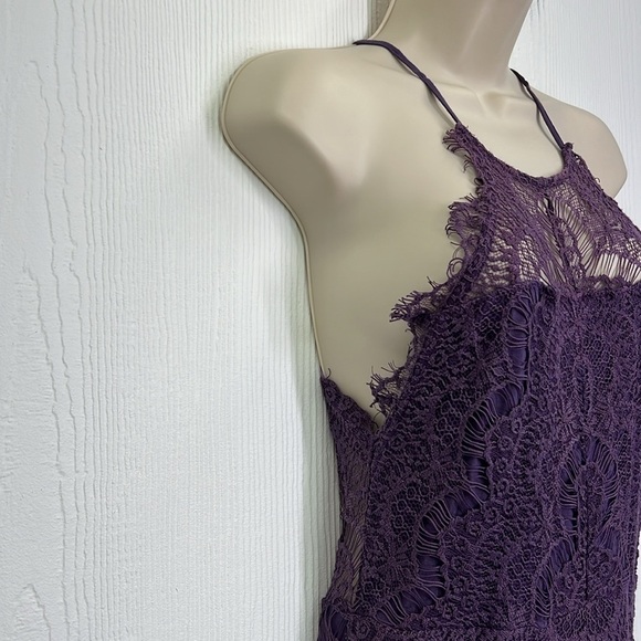 Free People - She Got It Eyelash Purple Lace Lined Spaghetti Strap Slip Dress M - Picture 6 of 13